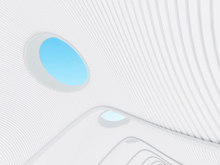 Aufkleber - Abstract architectural structure,free form architecture,white building with void roof on blue sky, 3D rendering 