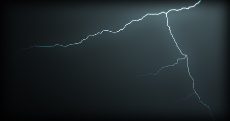 Lightning strikes on a black background with realistic reflections