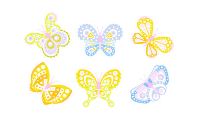 Wall Mural - Beautiful Flying Butterflies Collection, Blue and YellowInsects Vector Illustration