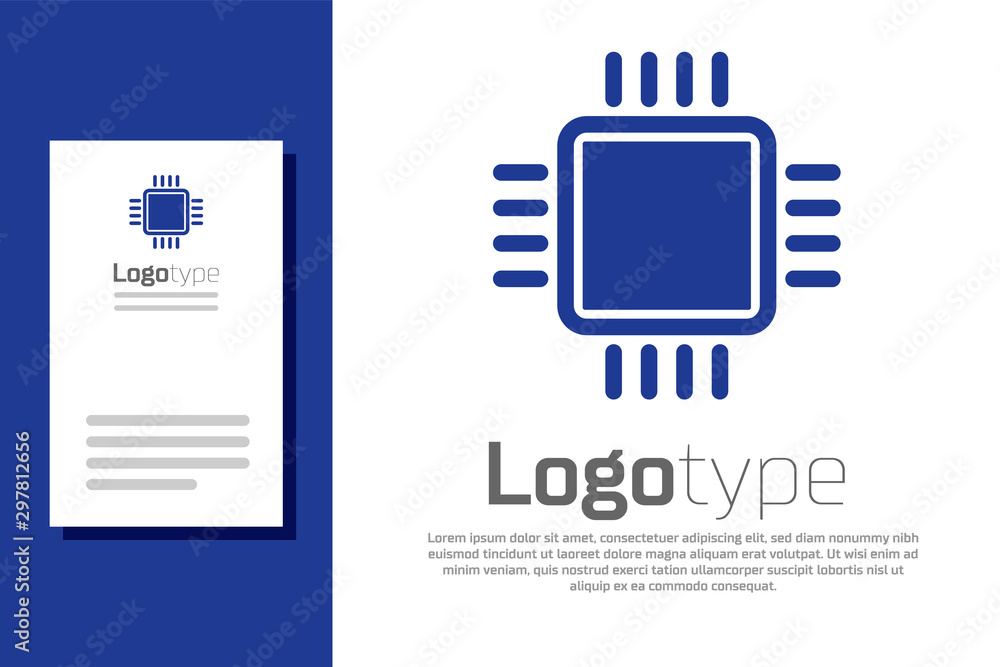 Blue Computer processor with microcircuits CPU icon isolated on white background. Chip or cpu with circuit board sign. Micro processor. Logo design template element. Vector Illustration