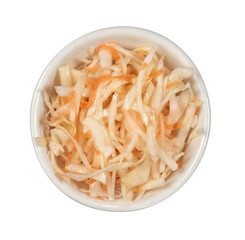 Wall Mural - sauerkraut in a bowl isolated on white. Top view