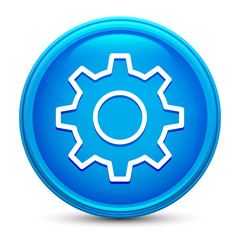 Poster - Settings icon glass shiny blue round button isolated design vector illustration