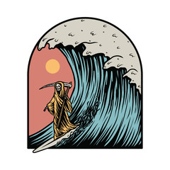 Wall Mural - Grim Reaper Surfing Summer Graphic Illustration Vector Art T-shirt Design