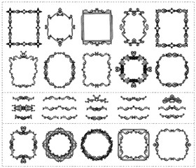 Wall Mural - retro graphic line monogram frames and dividers set, hand drawn illustration
