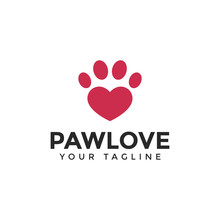 Love & Cat Or Dog Paw Print, Pet Logo Design Template