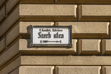 Budapest, Hungary - October 01, 2019: Serbian Street In Budapest. Szerb Utca Street Sign.