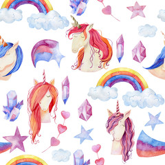 Wall Mural - Watercolor cute unicorns