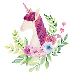 Wall Mural - Watercolor cute unicorn