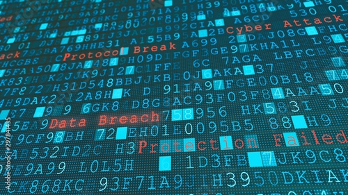 Cuadros en Lienzo Digital wall virus data breach, system failure due to hacker server cyber attack