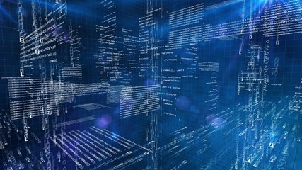 3d world of programming inside computer, machine symbols code background