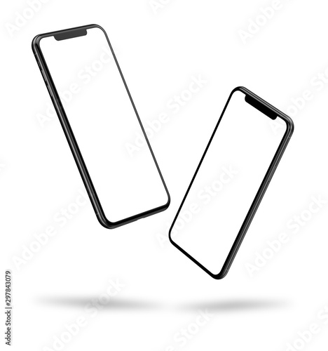 Brand New Iphone 11 Pro Max And Iphone 11 Pro In Grey Front View Template With Blank Screen For Application Presentation Stock Illustration Adobe Stock