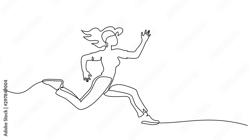 Happy running woman. Continuous one line drawing Stock Vector | Adobe Stock
