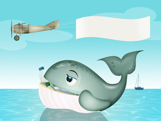 Poster - illustration of whale eats plastic waste