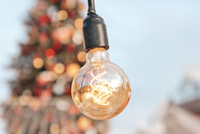 Beautiful Retro Luxury Light Lamp Decor Glowing With Christmas Tree On Background