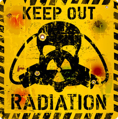 Wall Mural - Radiation warning sign, skull and gas mask, grungy style,vector illustration