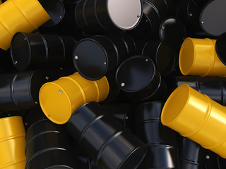 Wall Mural - 3D rendering black and yellow barrels