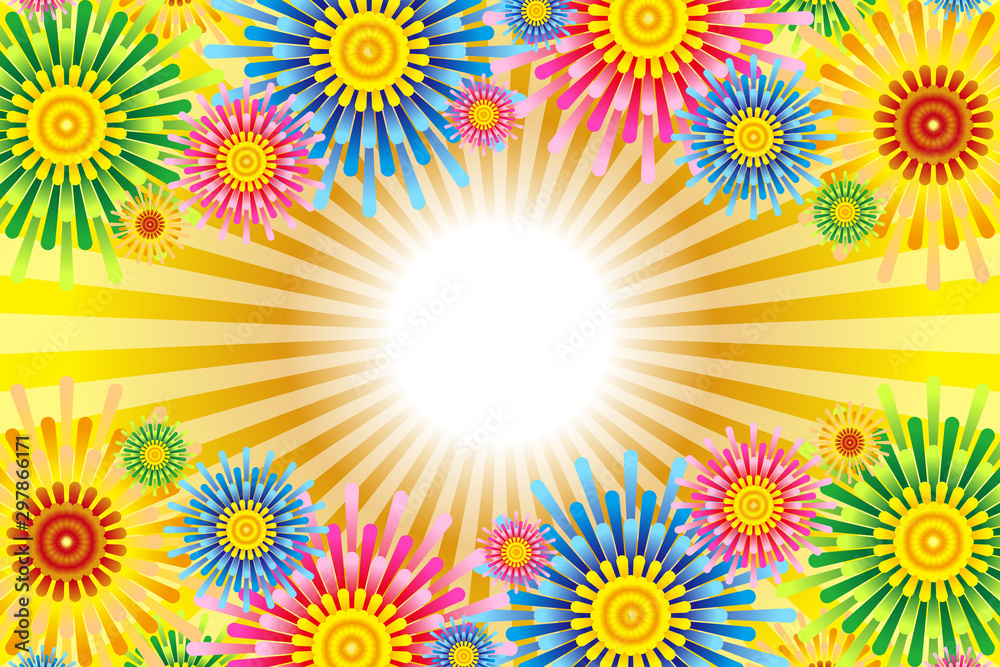 ベクターイラスト背景壁紙 カラフル 集中線 効果線 放射状 お花 フラワー 無料素材 フリーサイズ Wall Mural Tomo00