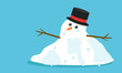 © Kristyna - Cuite sad melting snowman with hat and tears in flat cartoon style, isolated on blue background. Vector EPS 10 illustration