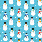 Fototapeta Dinusie - Seamless vector pattern with cute snowmen with colorful scarf and hat on blue Background. EPS 10