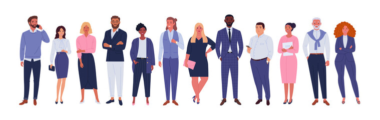 business multinational team. vector illustration of diverse cartoon men and women of various races, 