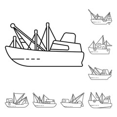 Wall Mural - Isolated object of commercial and vessel logo. Set of commercial and speedboat vector icon for stock.