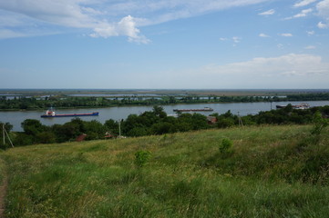 Sticker - panorama of lake with blue sky and clouds