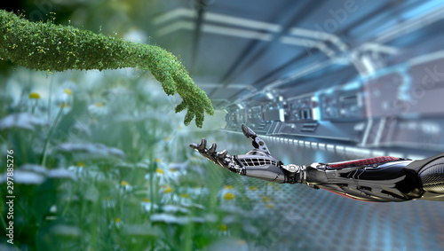 Cuadros en Lienzo Green technology conceptual design, human arm covered with grass and lush and ro
