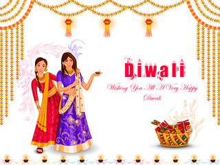 Canvas Print - vector illustration of Indian family people celebrating Happy Diwali festival holiday of India