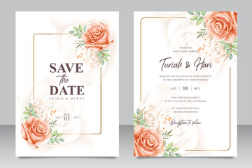 Beautiful floral wedding invitation card template with golden frame multi purpose