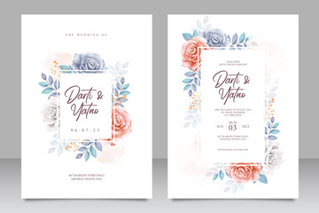 Wall Mural - Wedding invitation card set template with beautiful floral and leaves