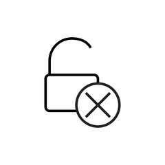 padlock icon with prohibition of cross or reject, vector illustration, simple icon on white background, editable stroke