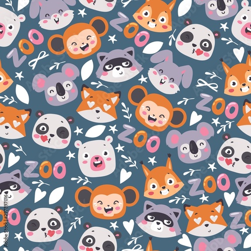 Zoo Animals Seamless Pattern Vector Illustration Cute Cartoon Characters Smiling Faces Of Raccoon Panda Koala Fox And Monkey Funny Animals Print Design Stock Vector Adobe Stock Zoo Animals Seamless Pattern Vector Illustration Cute Cartoon Characters Smiling Faces Of Raccoon Panda Koala Fox And Monkey Funny Animals Print Design Stock Vector Adobe Stock