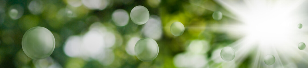 Wall Mural - Image of green stylized balls on a beautiful abstract blurred natural background