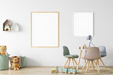 Fototapeta Mapy - Frame & Poster mock up in living room. Scandinavian interior. 3d rendering, 3d illustration