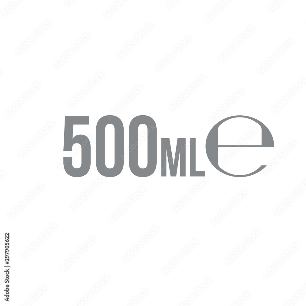 Liter l sign (l-mark) estimated volumes 500 milliliters (ml) Vector symbol packaging, labels used for prepacked foods, drinks different liters and milliliters. 500 ml vol single icon isolated on white Stock-vektor