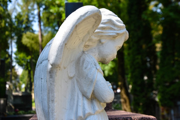 Angel statue in cemetery. Religious beliefs