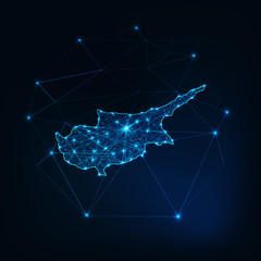 Wall Mural - Cyprus map outline with stars and lines abstract framework. Communication, connection concept.