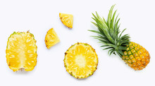Fresh Whole And Cut Pineapple Isolated On White