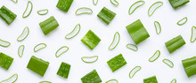 Aloe Vera Leaves Cut Pieces With Slices On White