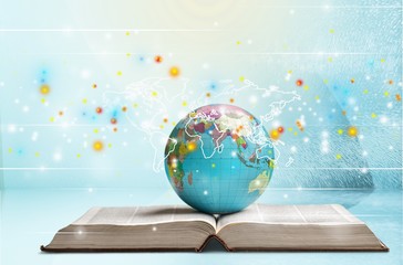 Wall Mural - School stationery composition. globe on table and book