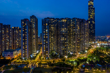 Wall Mural - Modern Metropolis in Southeast Asia in twilight from drone with showing traffic and new infrastructure