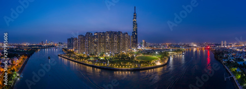 Fotomural epic evening aerial panorama of Saigon, Ho Chi Minh City, Vietnam featuring all