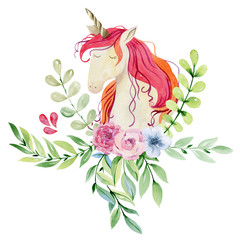 Wall Mural - Watercolor cute unicorn