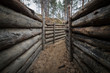 Wooden trench in the forest f World War II