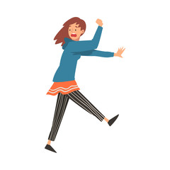 Wall Mural - Scared Young Woman Running with Fear Expression, Emotional Frightened Girl Character Vector Illustration