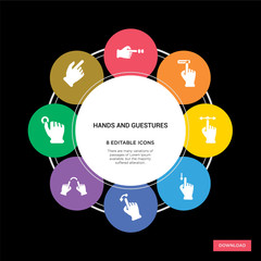 8 hands and guestures concept icons infographic design. hands and guestures concept infographic design on black background