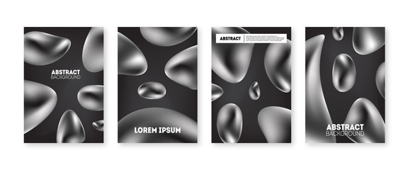 Sticker - Creative cover set with liquid metallic shapes