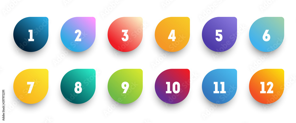Colorful gradient arrow bullet point set with number from 1 to 12. - obrazy, fototapety, plakaty 