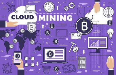 Aufkleber - Bitcoin cryptocurrency, cloud mining technology