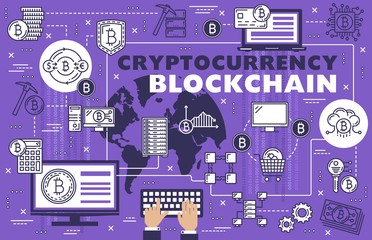 Poster - Cryptocurrency, blockchain, cloud mining, bitcoin